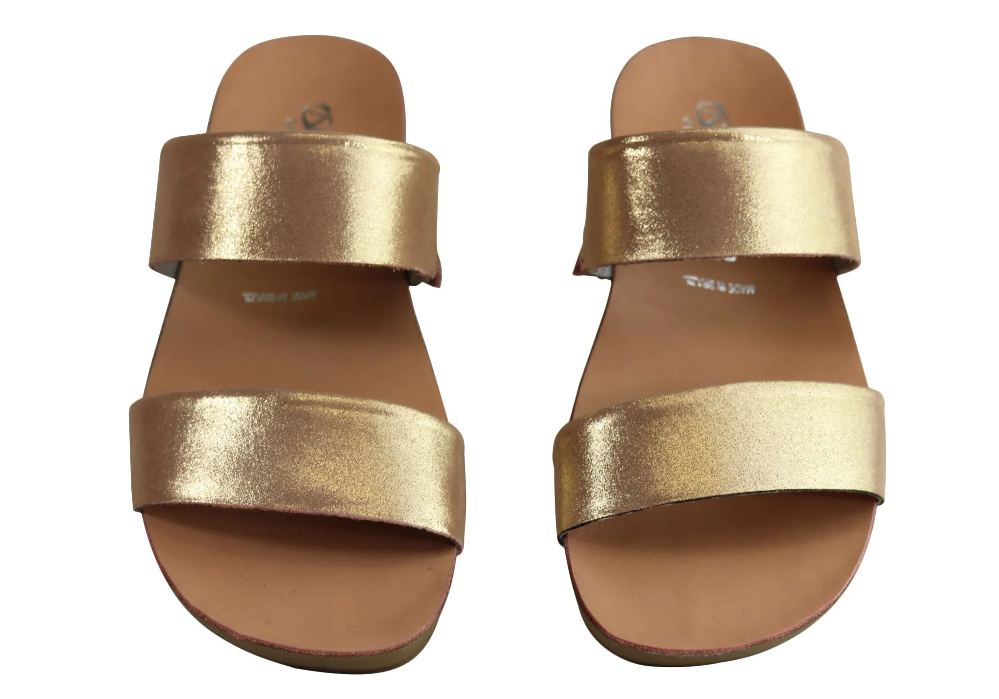 Andacco Mirage Womens Comfy Leather Flat Sandals Slides Made In Brazil