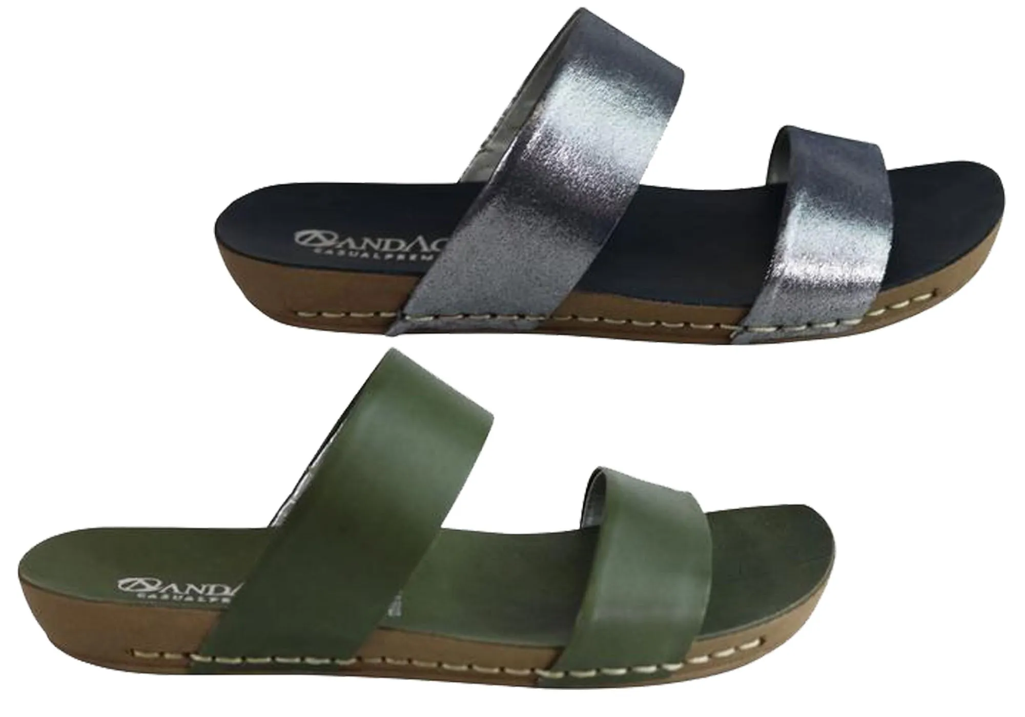 Andacco Mirage Womens Comfy Leather Flat Sandals Slides Made In Brazil