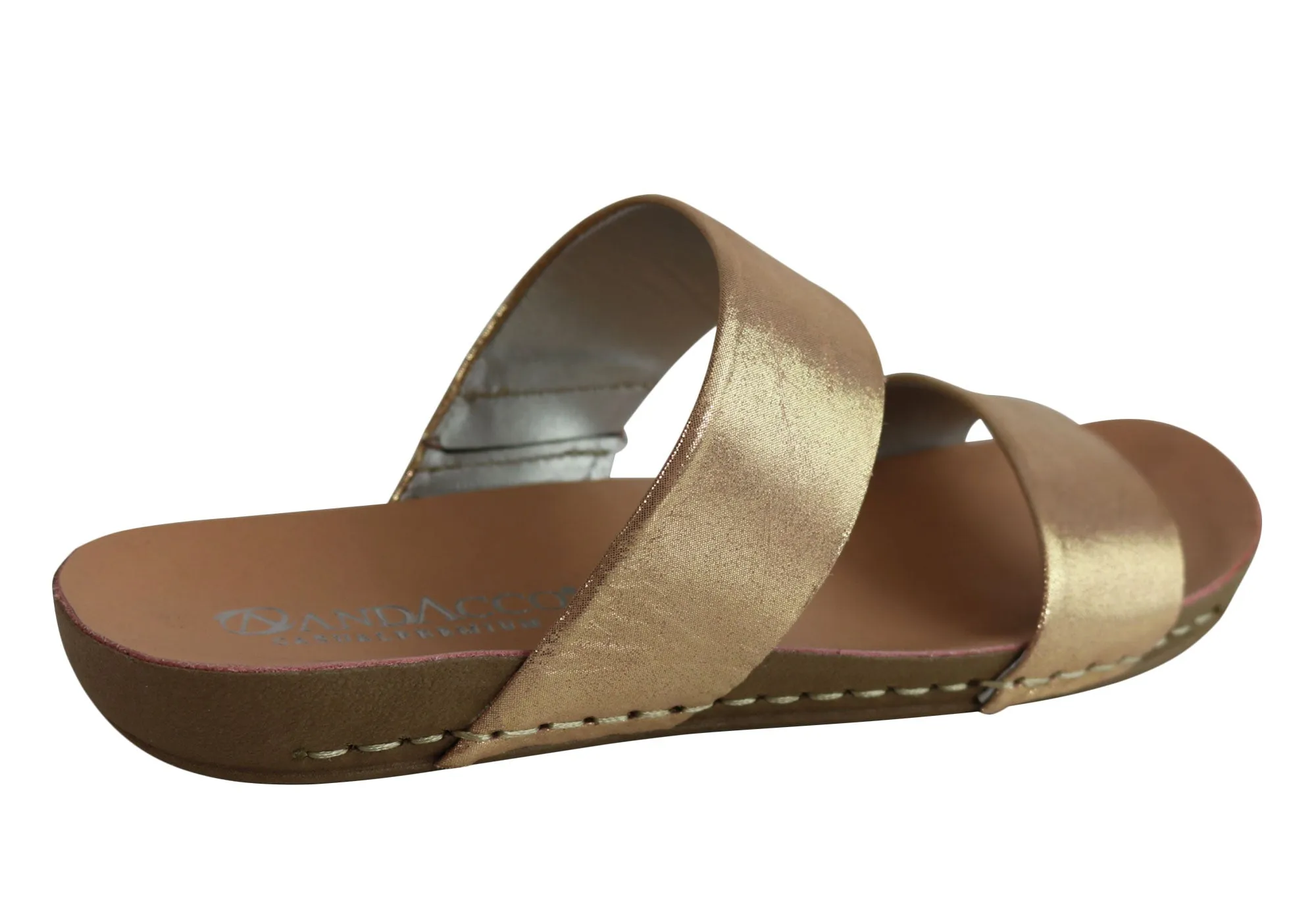 Andacco Mirage Womens Comfy Leather Flat Sandals Slides Made In Brazil
