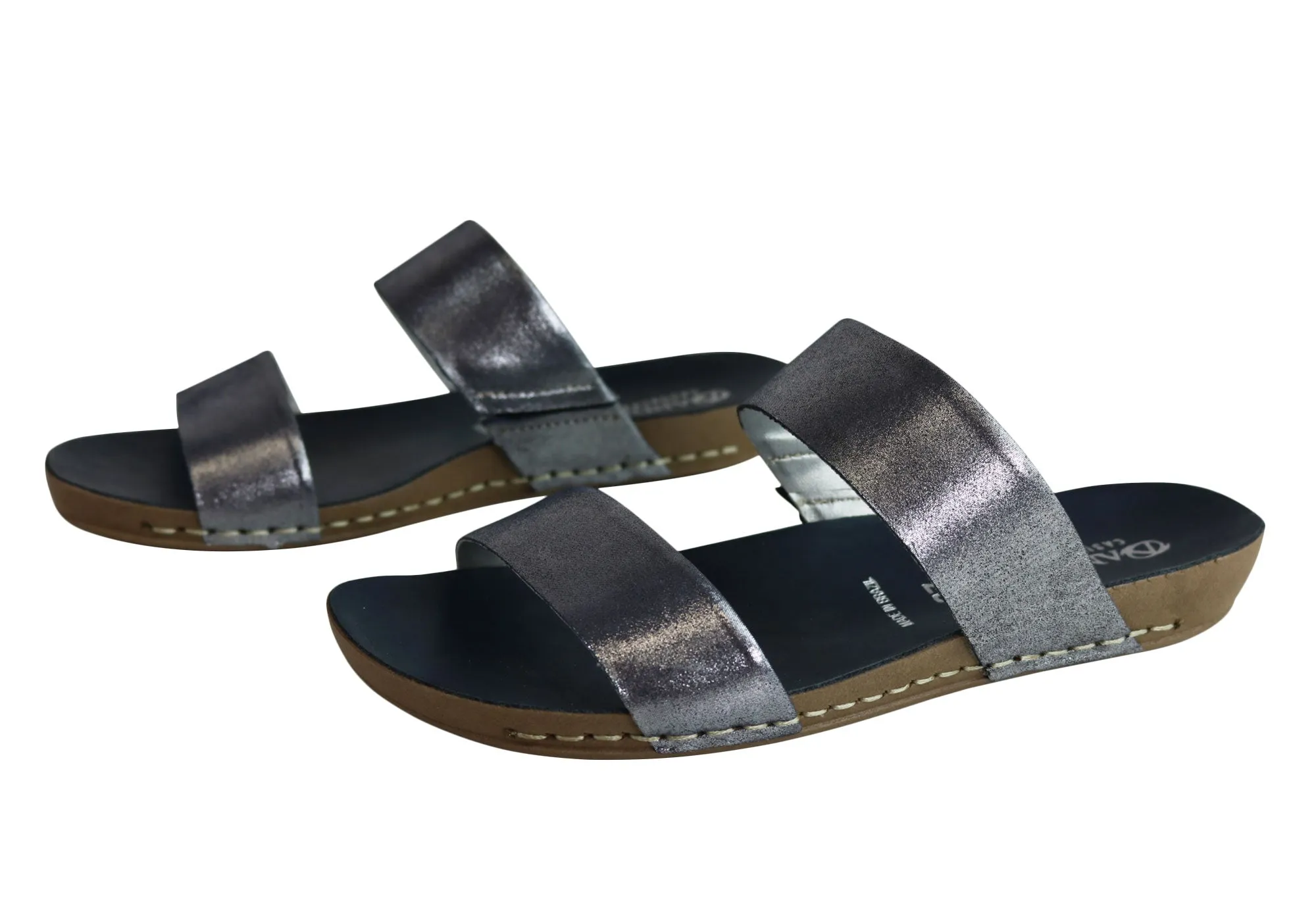 Andacco Mirage Womens Comfy Leather Flat Sandals Slides Made In Brazil