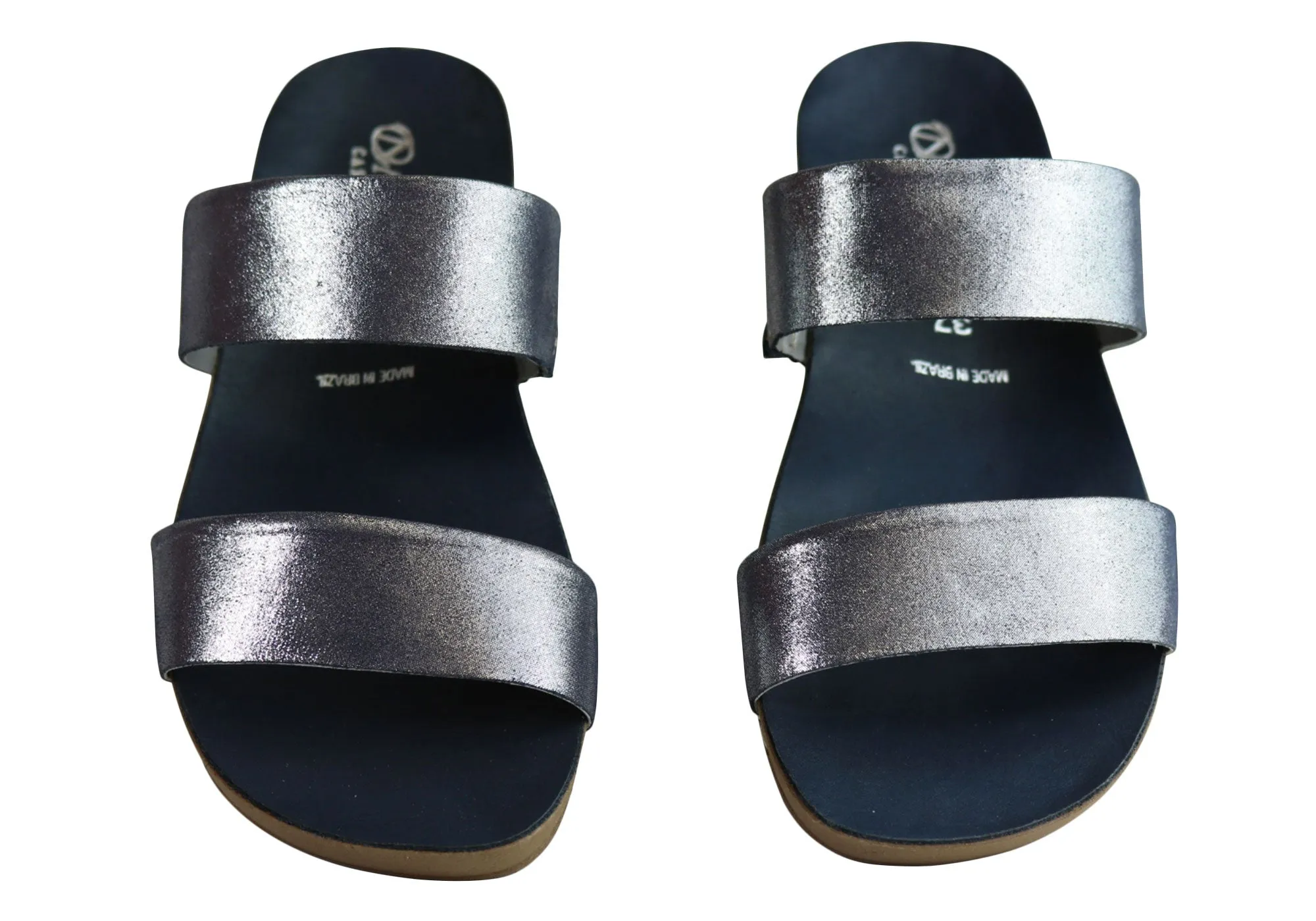 Andacco Mirage Womens Comfy Leather Flat Sandals Slides Made In Brazil