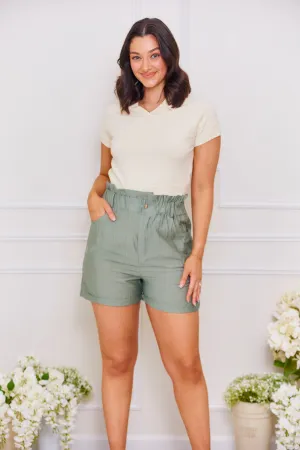 As It Was Paper Bag Shorts - Sage Green