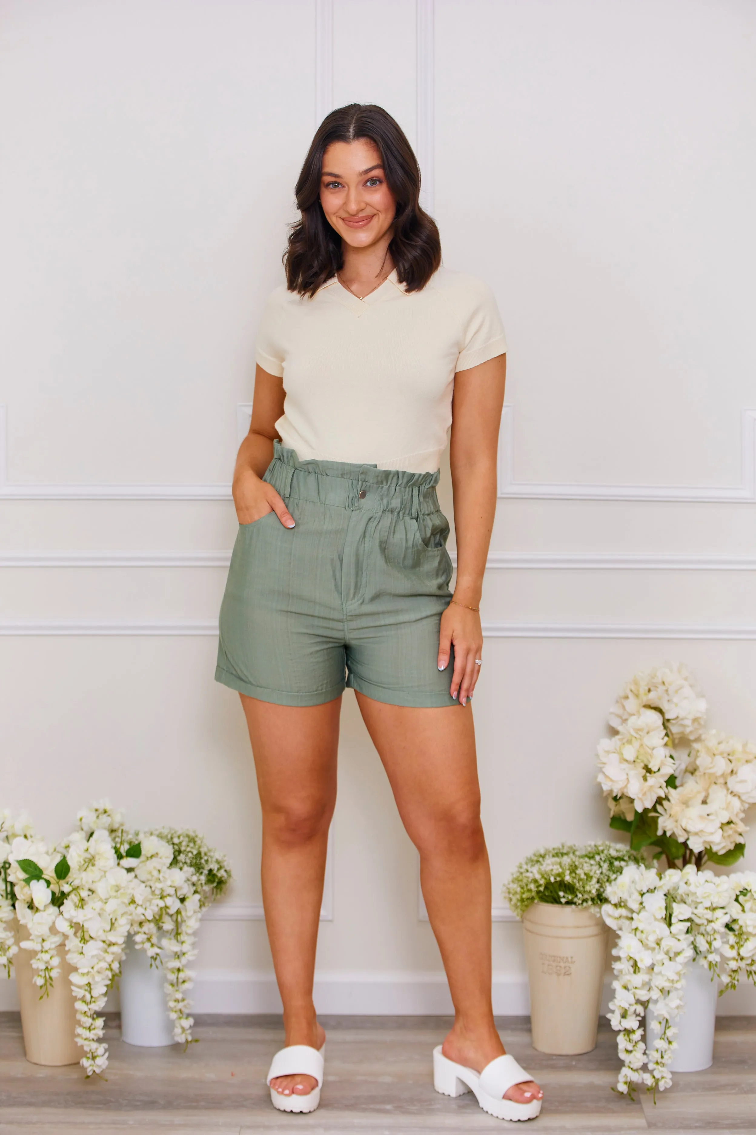 As It Was Paper Bag Shorts - Sage Green