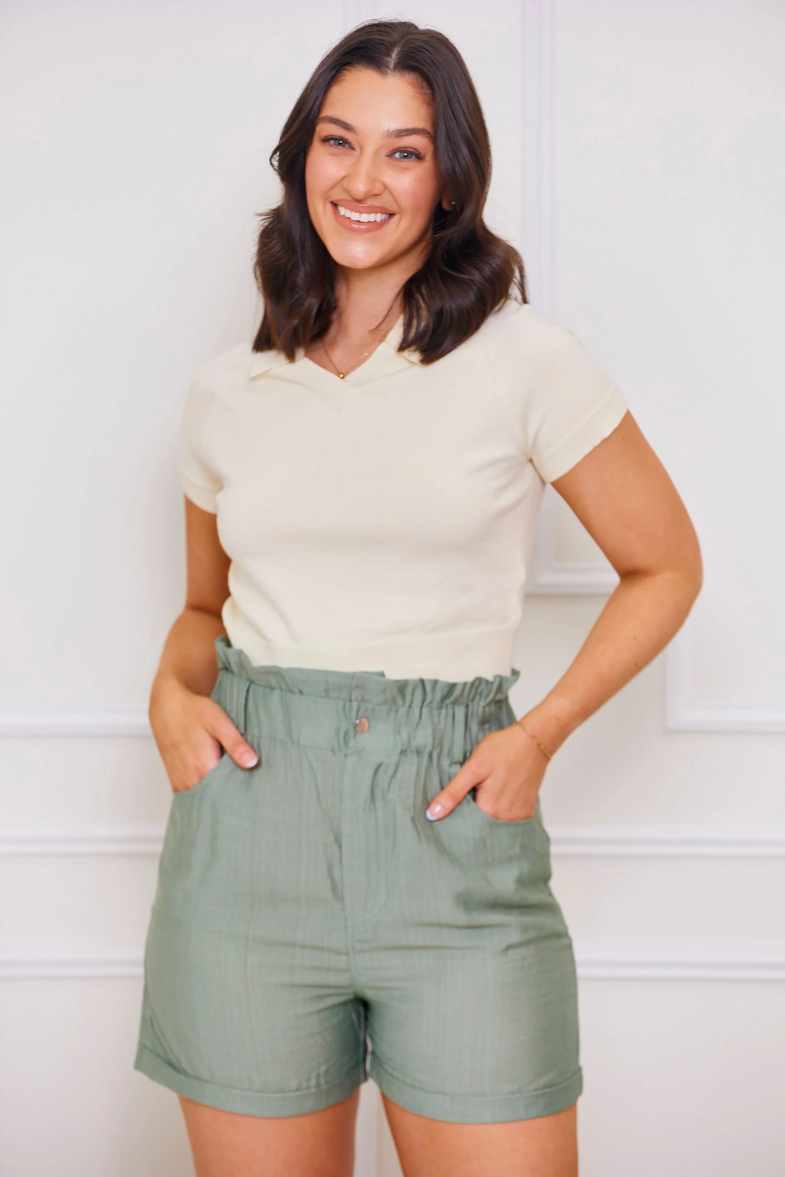 As It Was Paper Bag Shorts - Sage Green