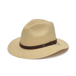 Austral Hats - Beige Wide Brim Panama Hat with Brown Band