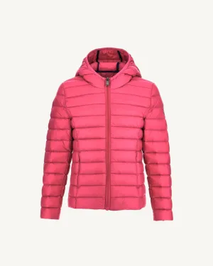 Cherry pink Carla kid's lightweight hooded puffer jacket