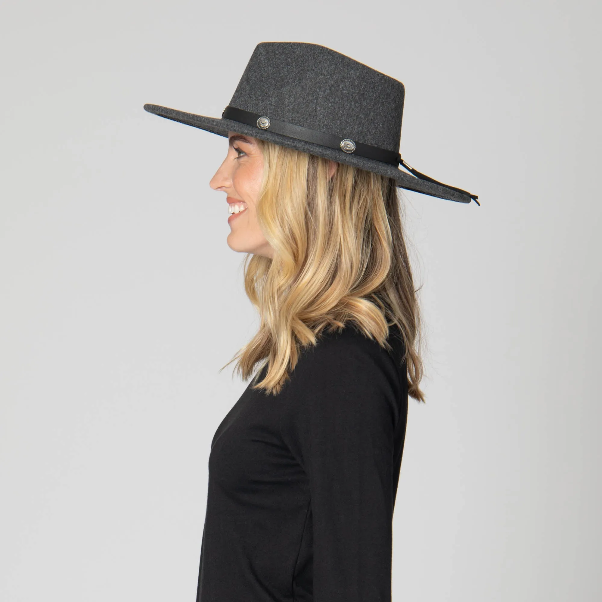 Faux Felt Fedora with Silver Concho Band