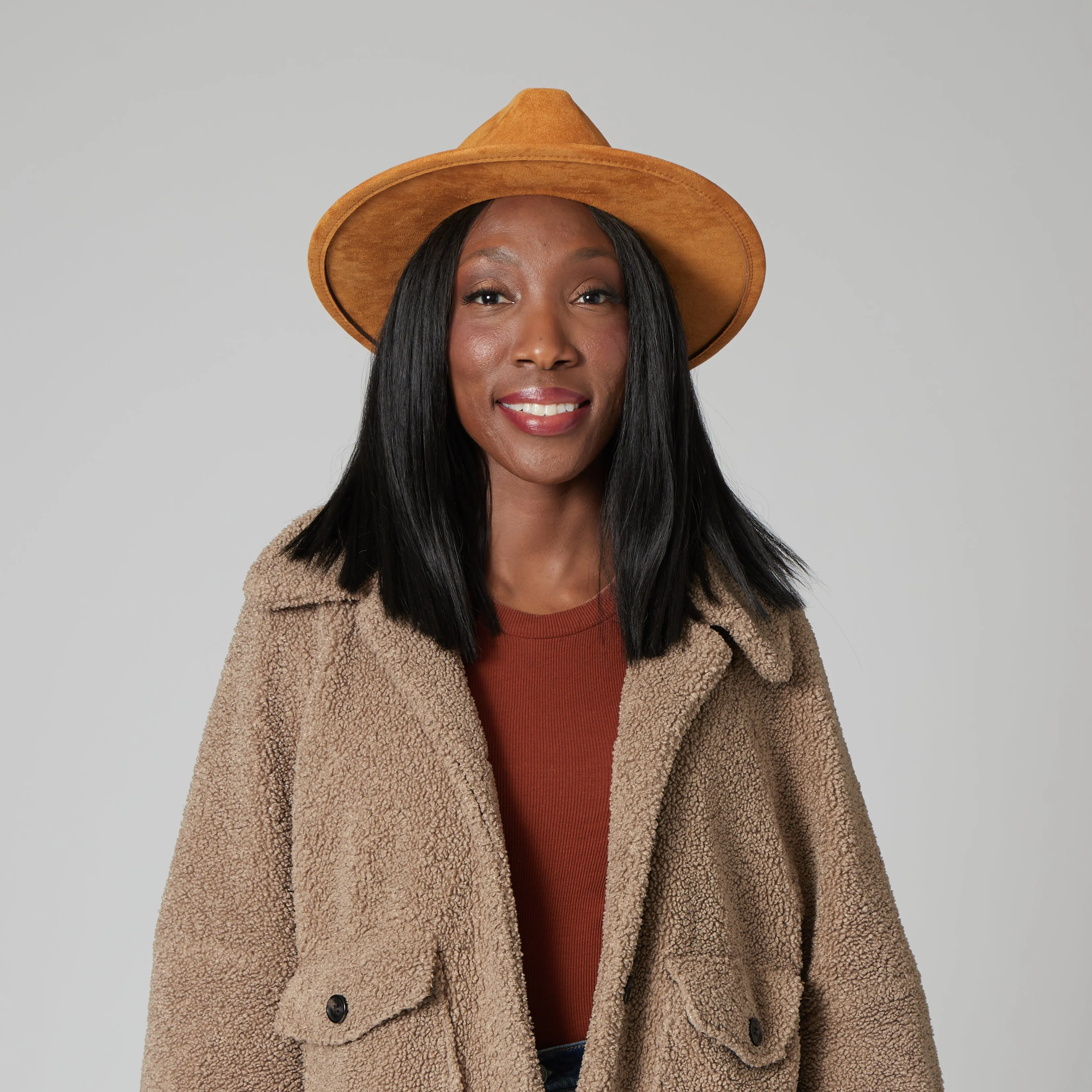 Faux Suede Fedora With Tassel Back Bow