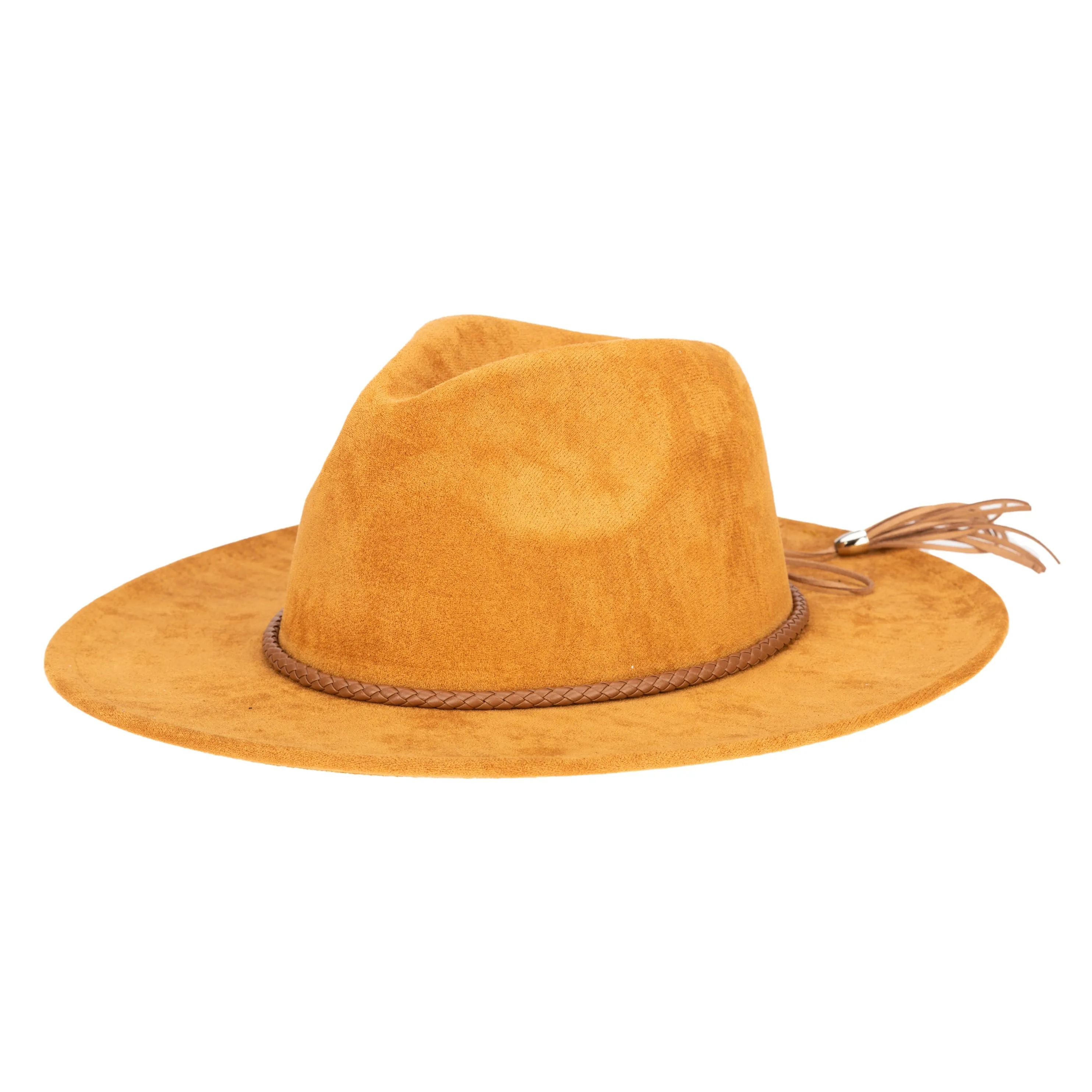 Faux Suede Fedora With Tassel Back Bow