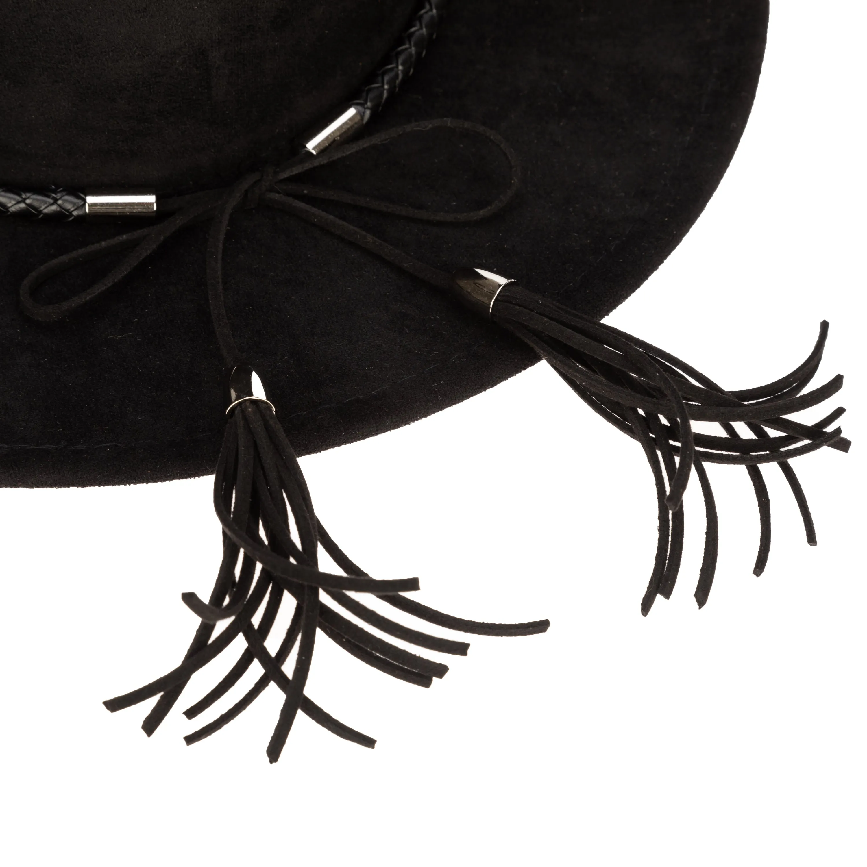 Faux Suede Fedora With Tassel Back Bow