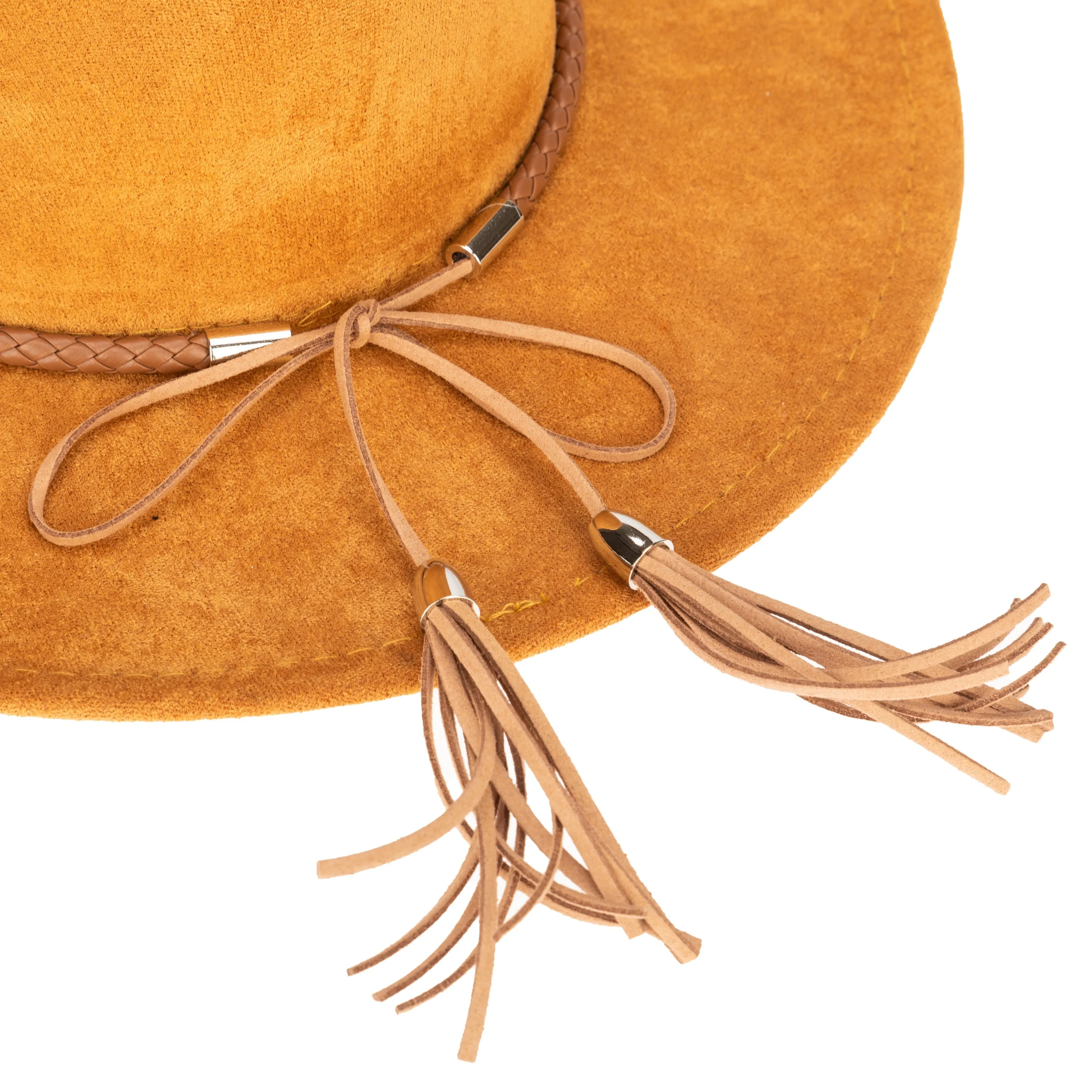Faux Suede Fedora With Tassel Back Bow