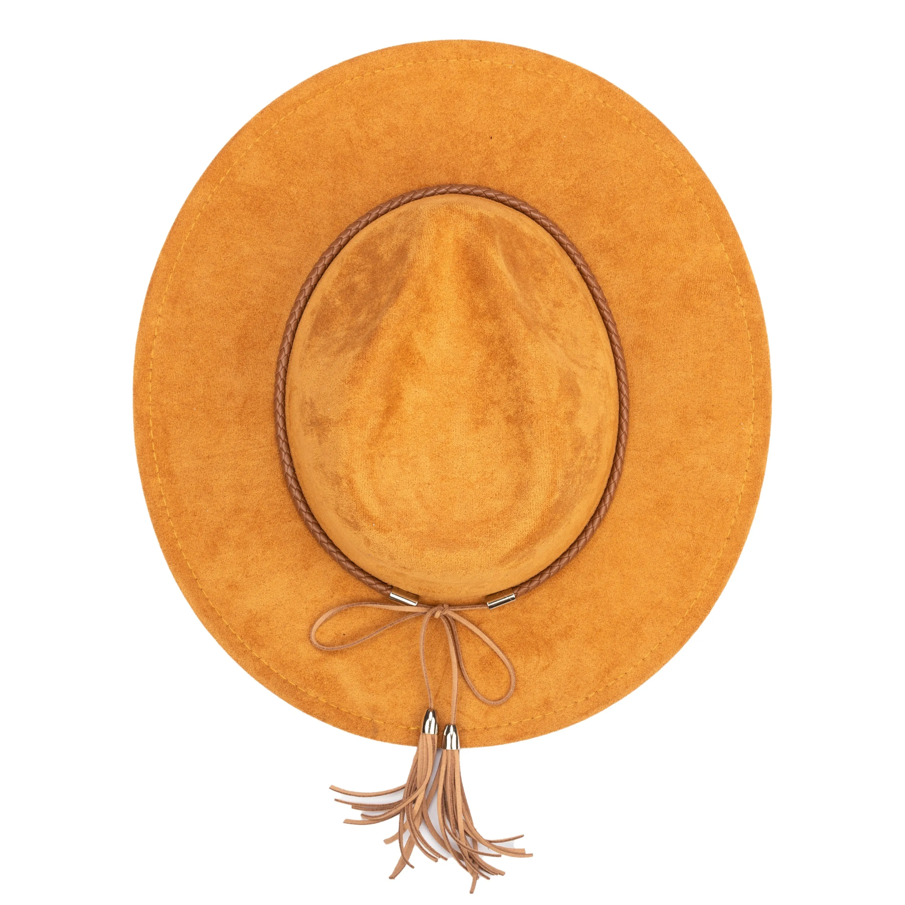 Faux Suede Fedora With Tassel Back Bow