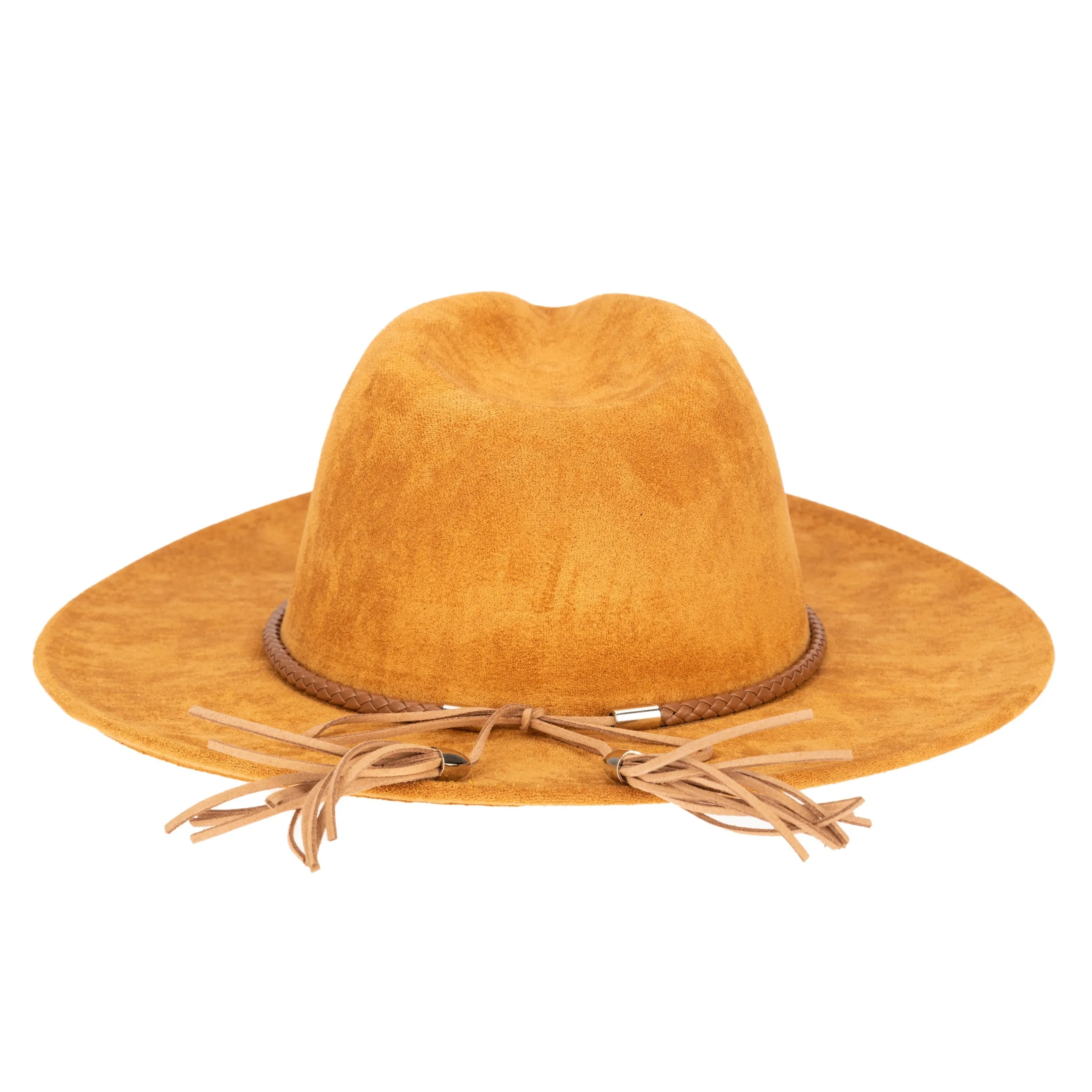 Faux Suede Fedora With Tassel Back Bow