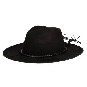 Faux Suede Fedora With Tassel Back Bow