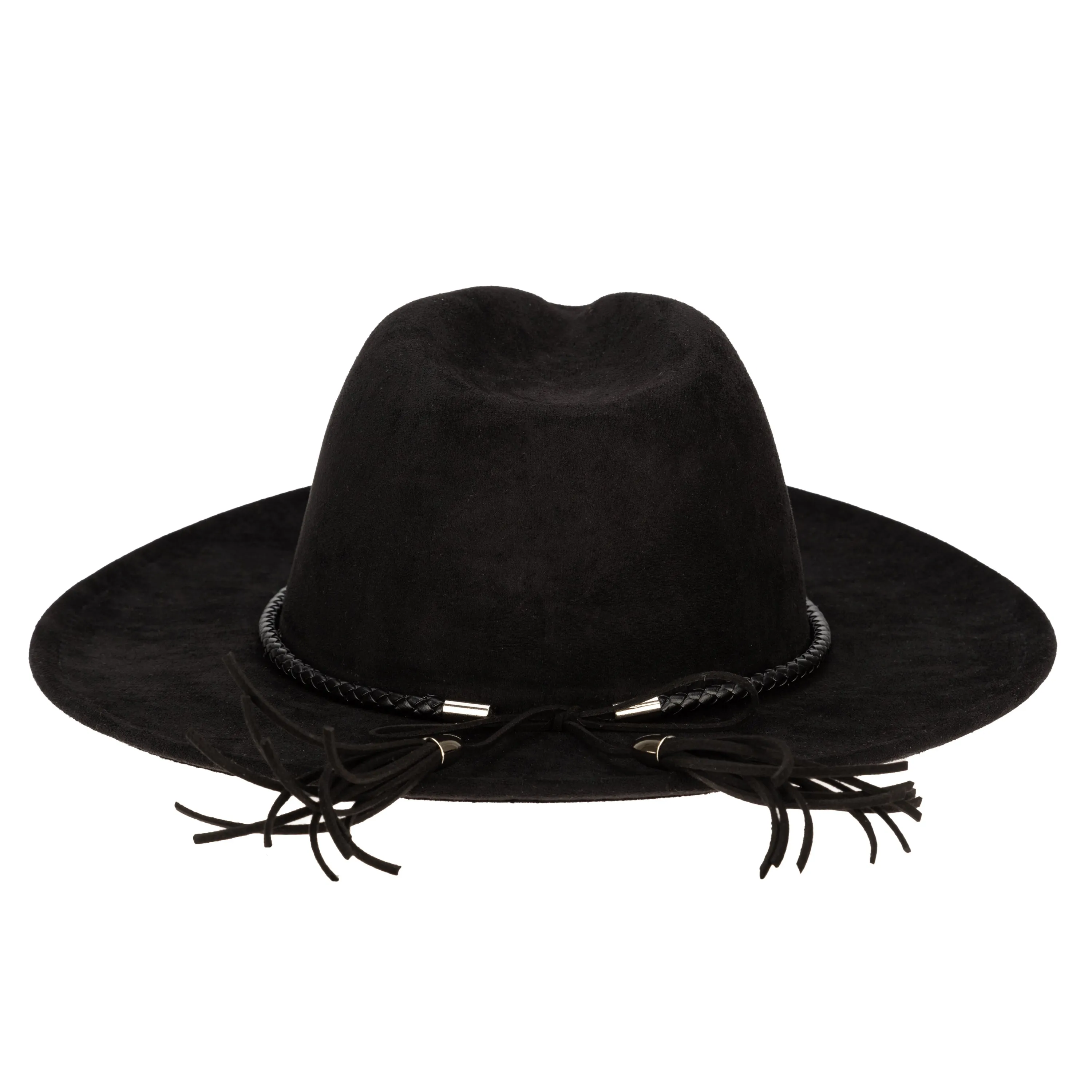 Faux Suede Fedora With Tassel Back Bow