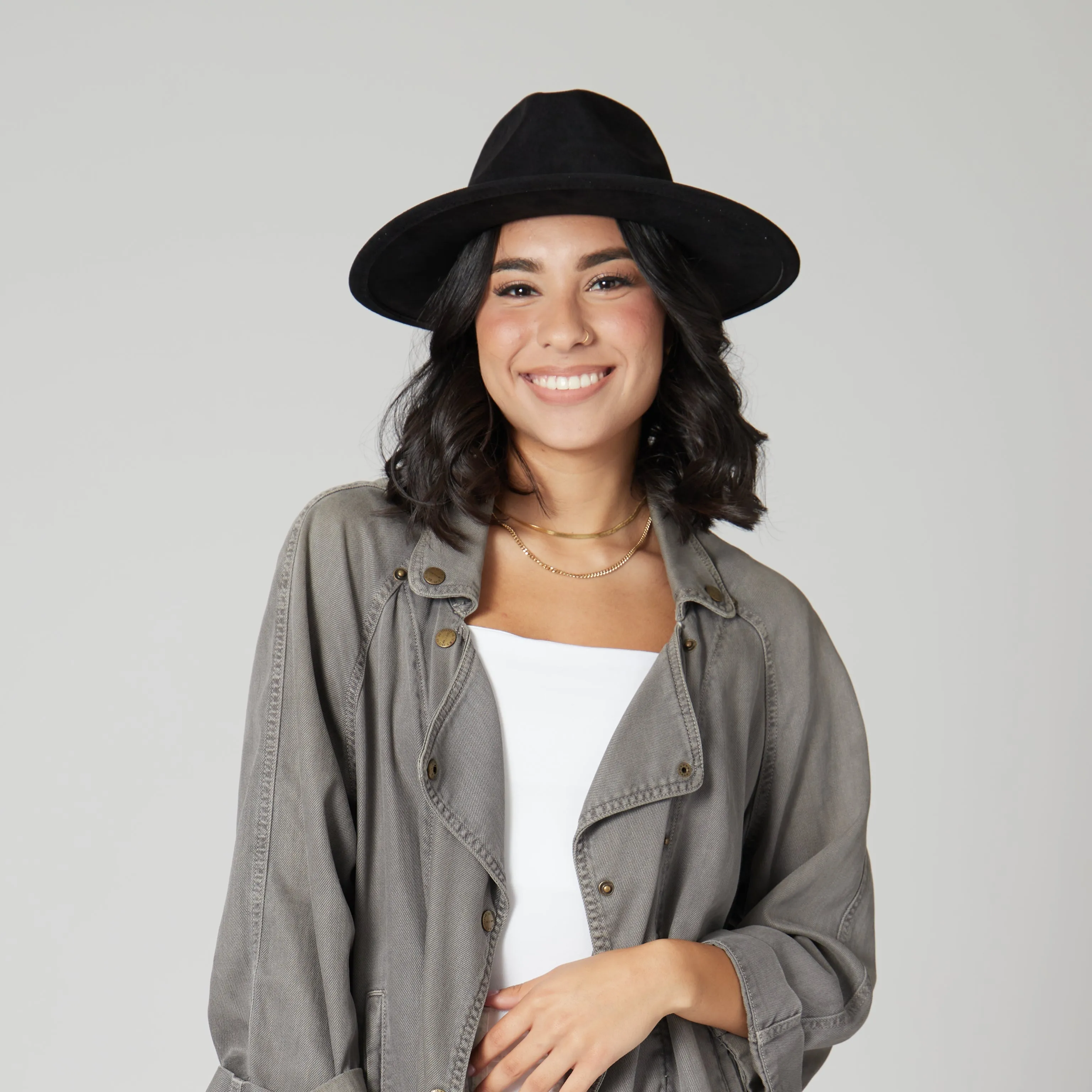 Faux Suede Fedora With Tassel Back Bow