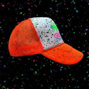 Glow-In-The-Dark Splatter Neon Orange Trucker Hat (LIMITED)
