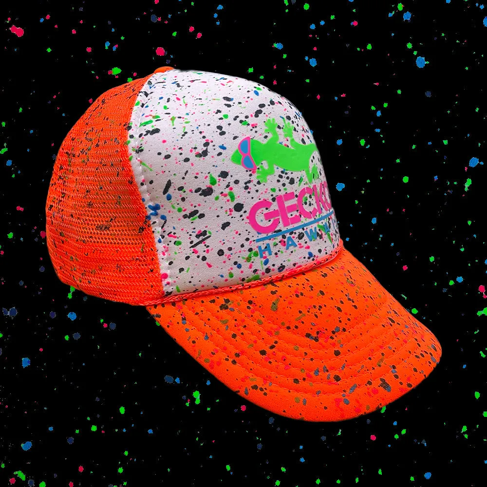 Glow-In-The-Dark Splatter Neon Orange Trucker Hat (LIMITED)