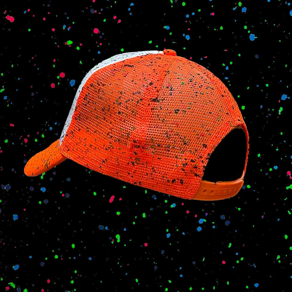 Glow-In-The-Dark Splatter Neon Orange Trucker Hat (LIMITED)