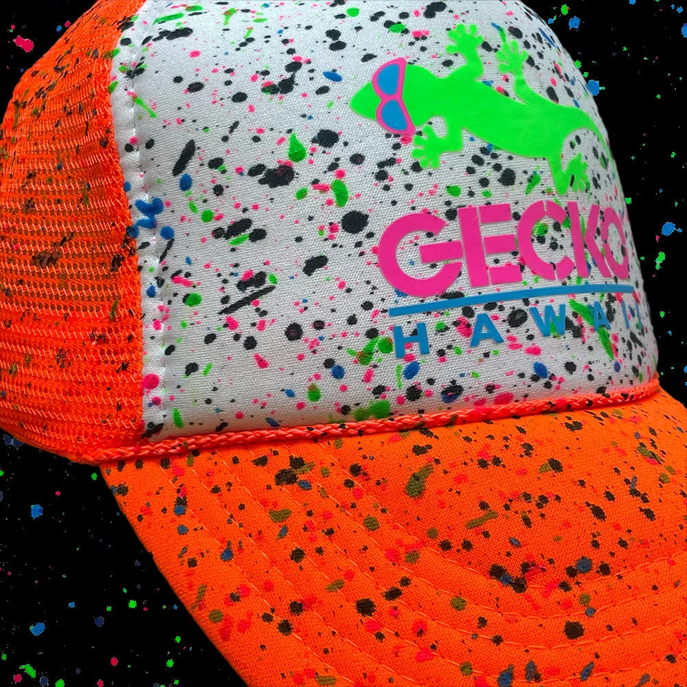 Glow-In-The-Dark Splatter Neon Orange Trucker Hat (LIMITED)