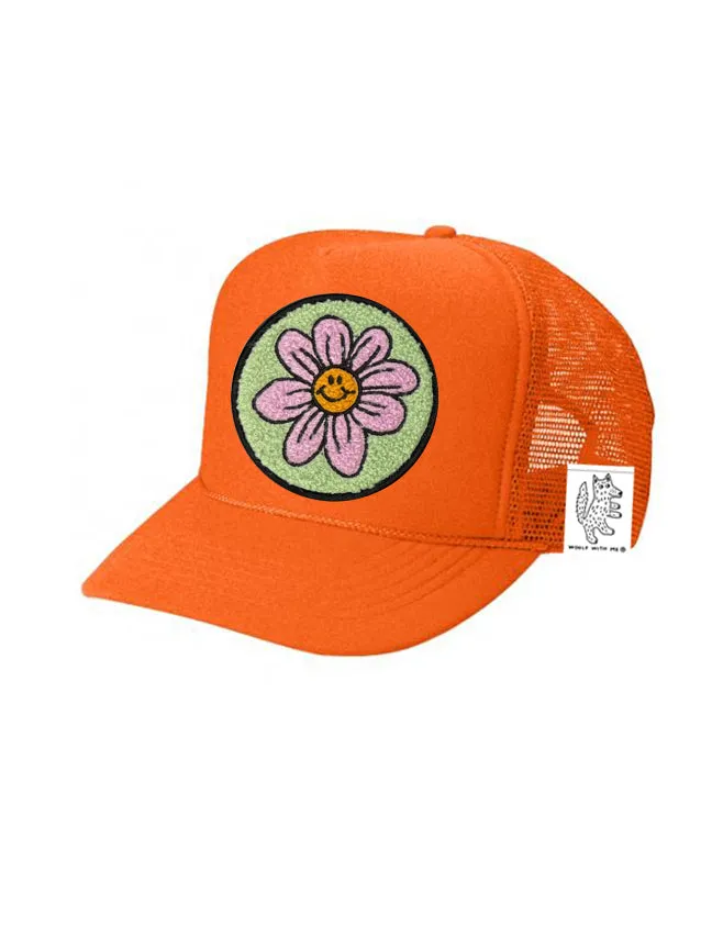 KIDS Trucker Hat with Interchangeable Velcro Patch (Orange)