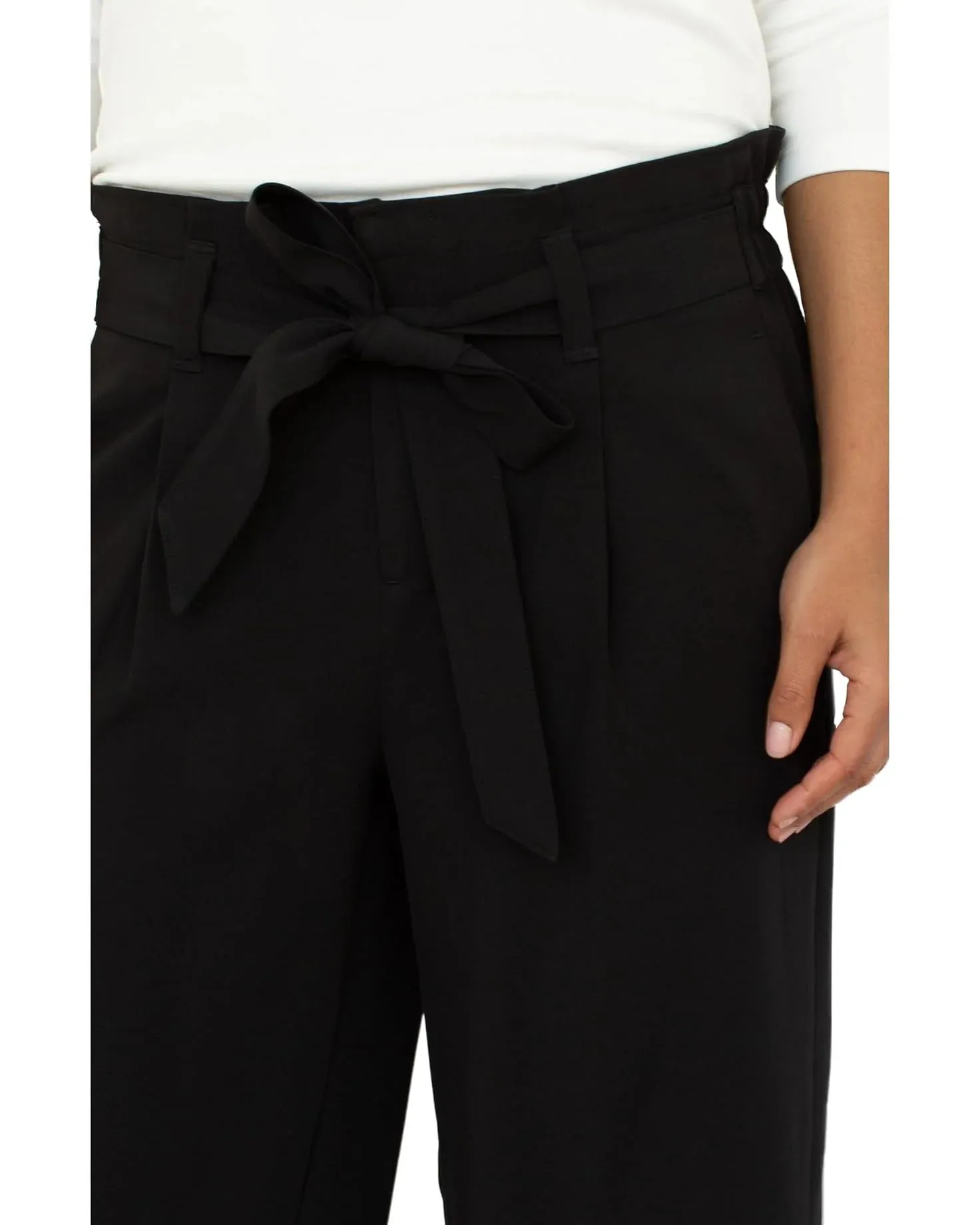 Liverpool Belted Paperbag Wide Leg Crop Black Pant 25 In.