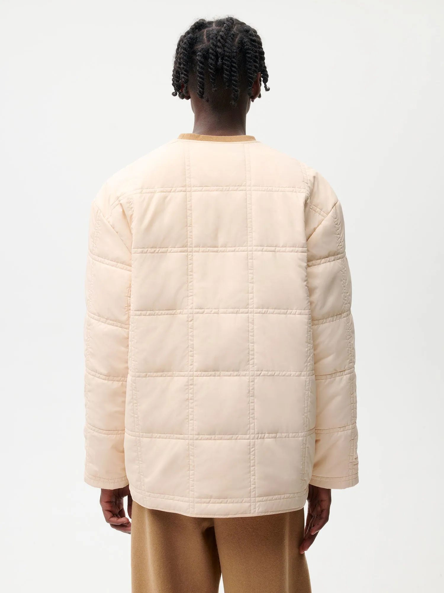 Mens Flower-Warmth Quilted Collarless Jacket—sand