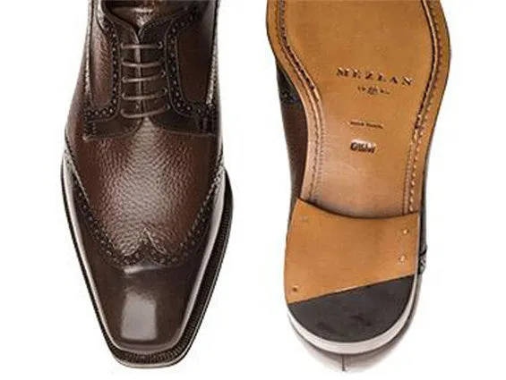 MEZLAN DEERSKIN & POLISHED CALFSKIN WINGTIP OXFORD