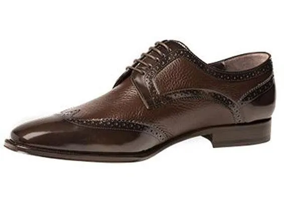 MEZLAN DEERSKIN & POLISHED CALFSKIN WINGTIP OXFORD
