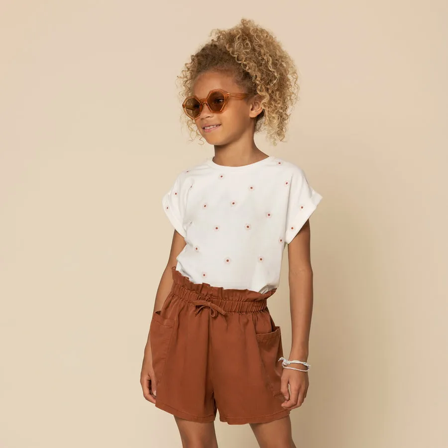 Sandstone Woven Lyocell Paperbag Waist Shorts