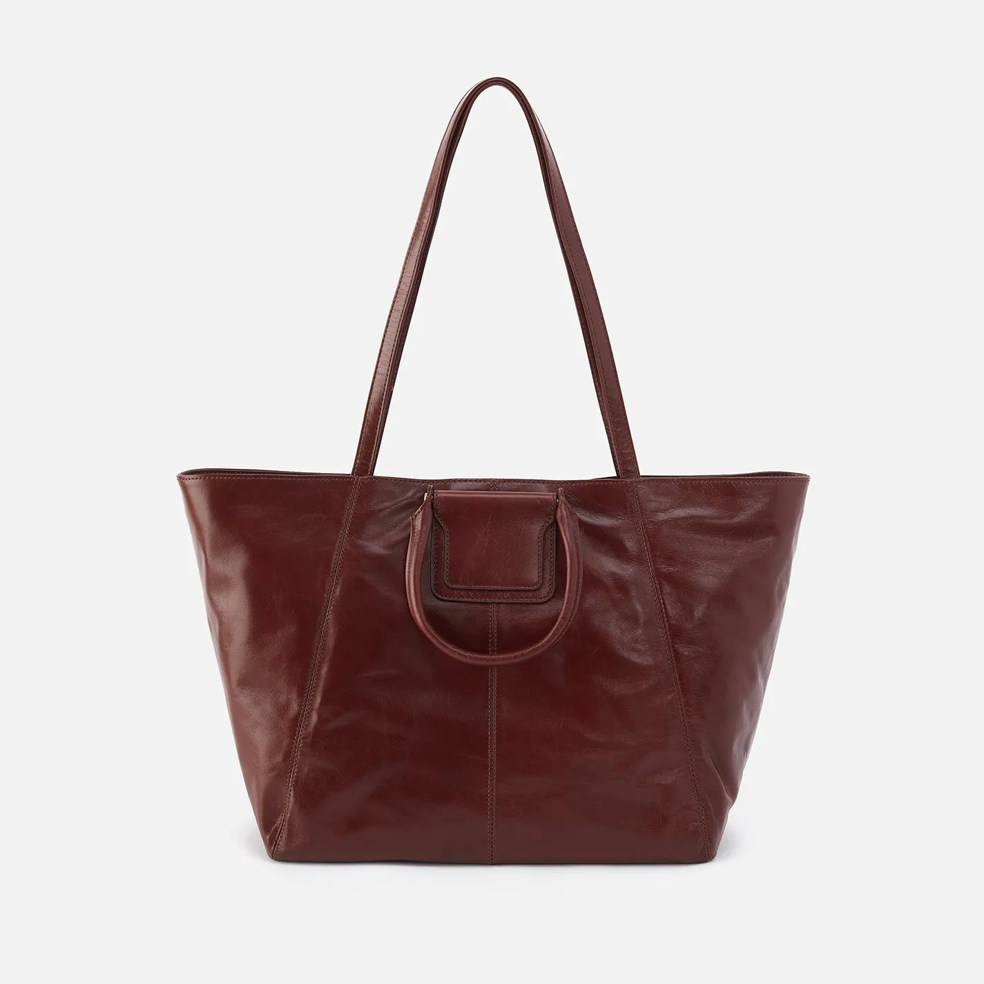 Chocolate Polished Leather Sheila East-West Tote - Stylish and Elegant