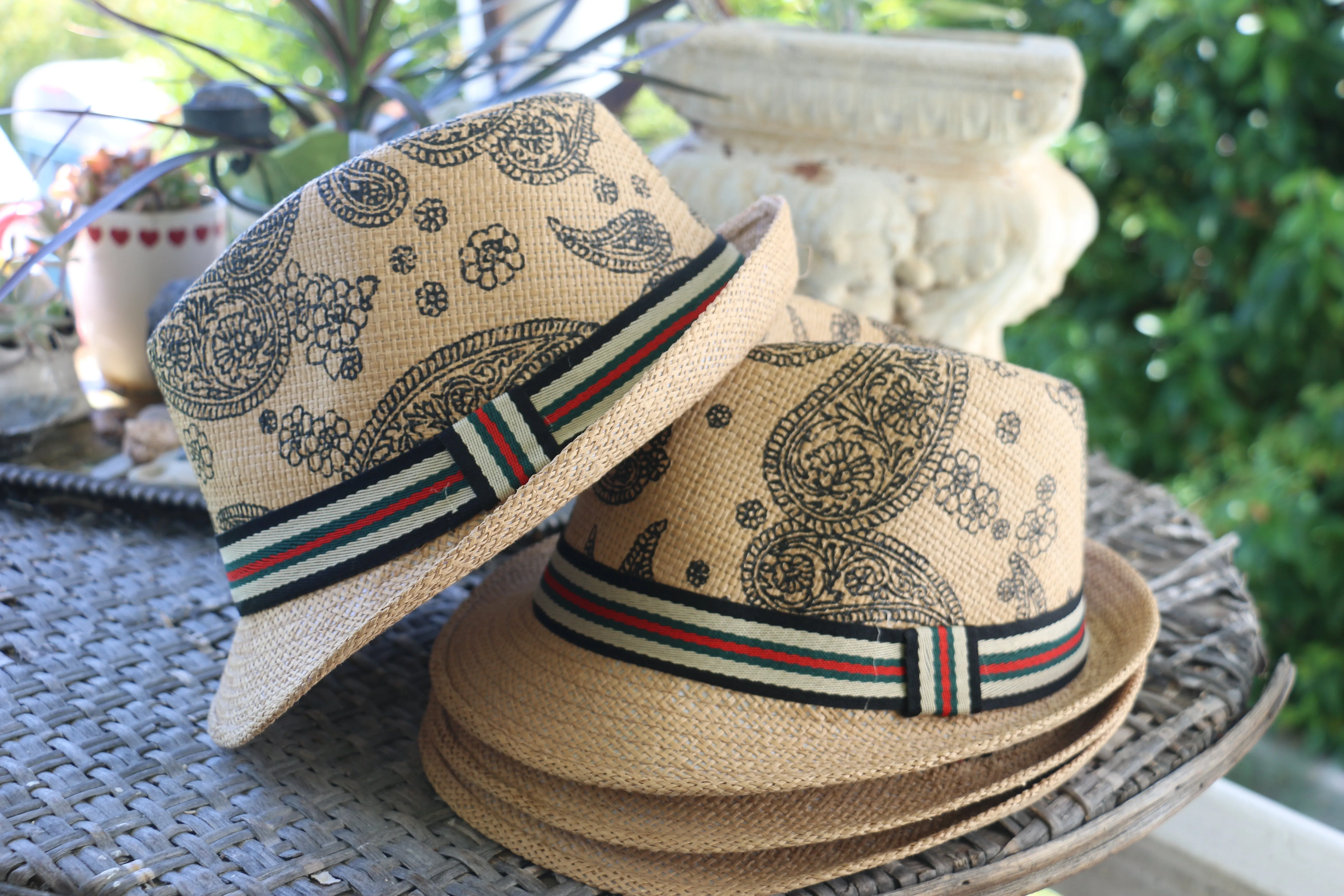 Tan Straw Paisley Fedora