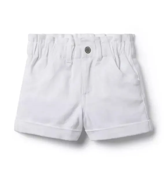 White Denim Paperbag Waist Short