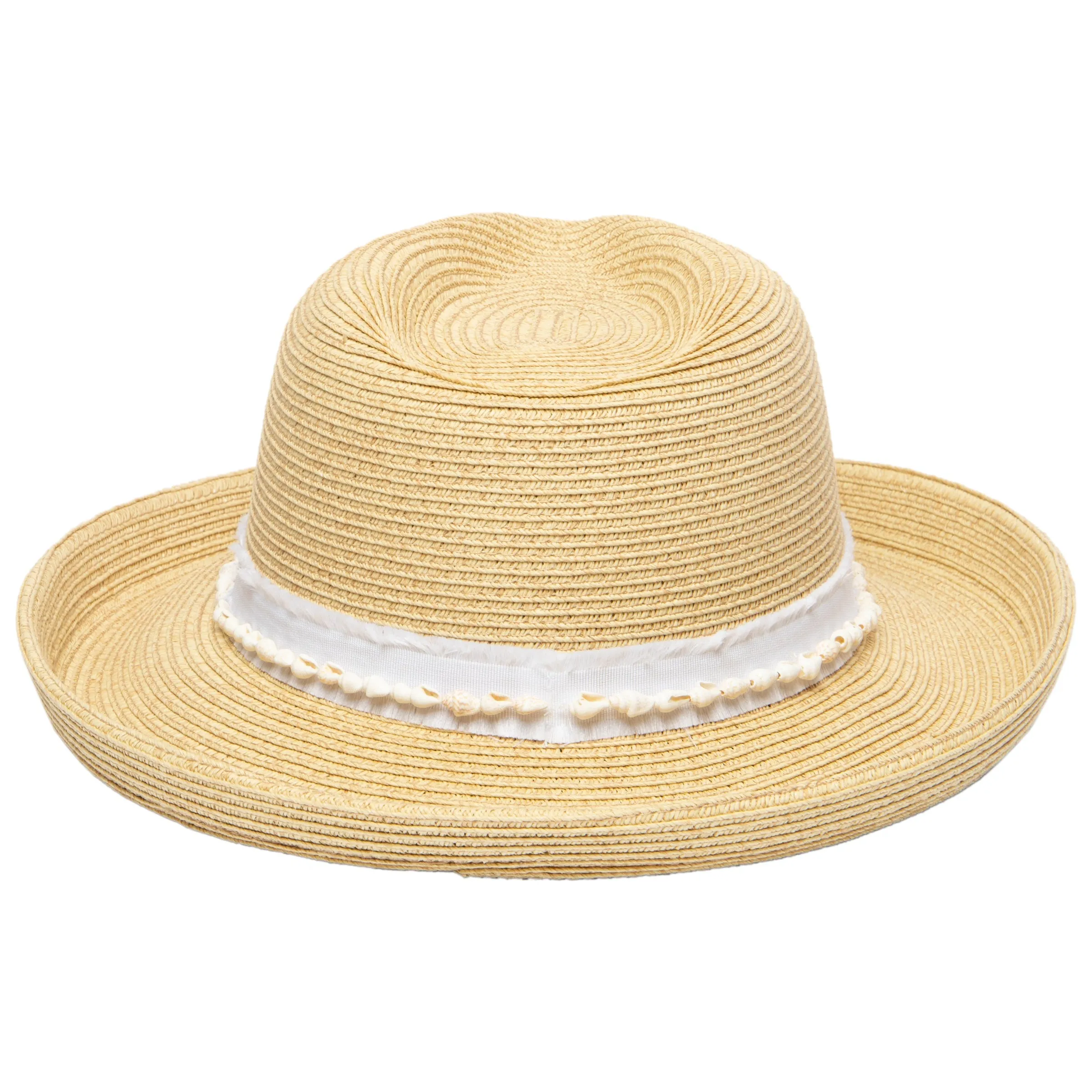 Women's Kettle Brim Fedora With Frayed Band & Shell Trim