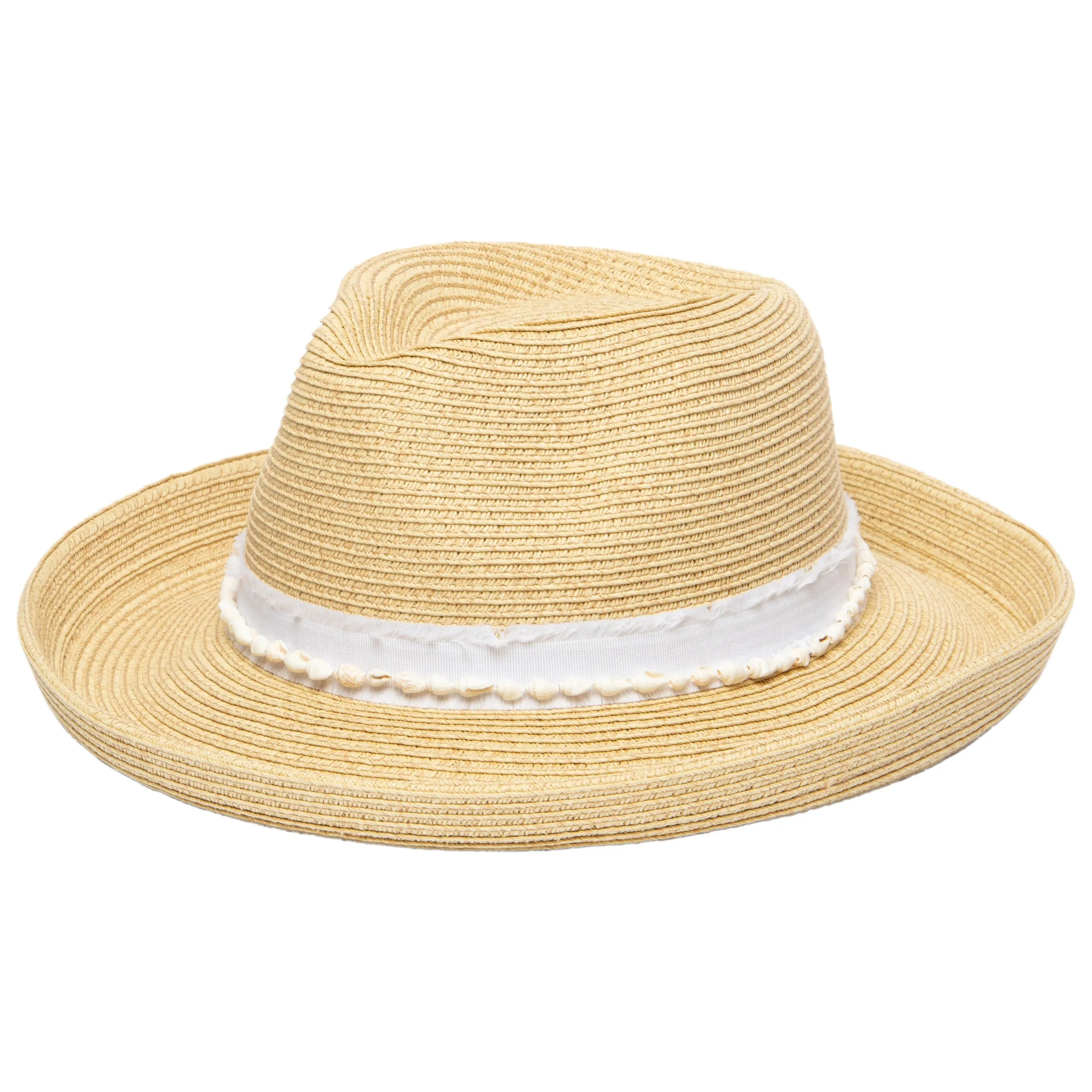 Women's Kettle Brim Fedora With Frayed Band & Shell Trim